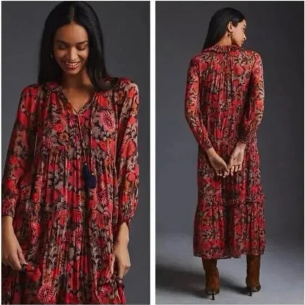 Anthropologie Marais Printed Chiffon Maxi Dress